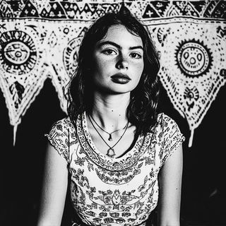Plateau Blueback style, Midjourney V6.1: photographic portrait of female protagonist