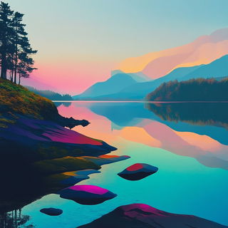 Forgeprint style, Midjourney V6.1: realistic landscape photograph of quiet dawn