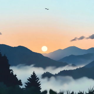 Annamite Skyforge style, Midjourney V6.1: realistic landscape photograph of quiet dawn