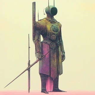 Crystalglyphics style, Midjourney V6.1: concept art character design of retropunk steam knight