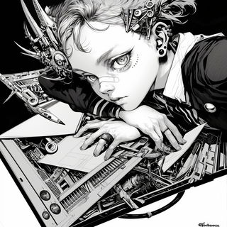 Palmstep style, Midjourney V6.1: black-and-white manga comic strip