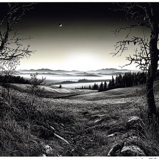 Palmstep style, Midjourney V6.1: realistic landscape photograph of quiet dawn