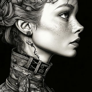 Palmstep style, Midjourney V6.1: photographic portrait of female protagonist