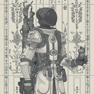 Ferrous Flamegrove style, Midjourney V6.1: concept art character design of retropunk steam knight