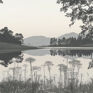 Ferrous Flamegrove style, Midjourney V6.1: realistic landscape photograph of quiet dawn
