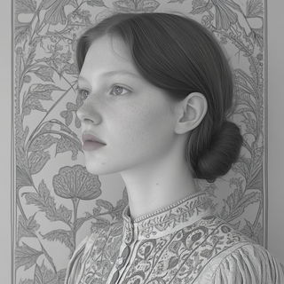 Ferrous Flamegrove style, Midjourney V6.1: photographic portrait of female protagonist