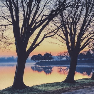 Hyphacut style, Midjourney V6.1: realistic landscape photograph of quiet dawn