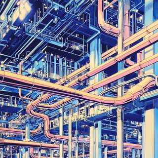 Hyphacut style, Midjourney V6.1: technical infrastructure blueprint schematics