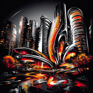 Peachrayism style, Midjourney V6.1: megacity with futuristic bioarchitecture