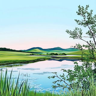 Bramblechromia style, Midjourney V6.1: realistic landscape photograph of quiet dawn