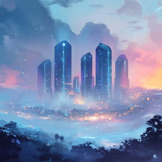 Smokequette style, Midjourney V6.1: megacity with futuristic bioarchitecture