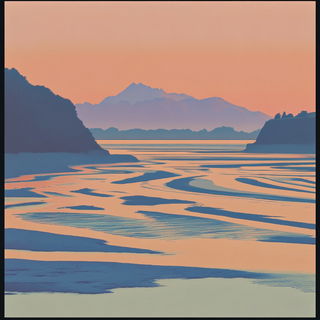 Washfable style, Midjourney V6.1: realistic landscape photograph of quiet dawn