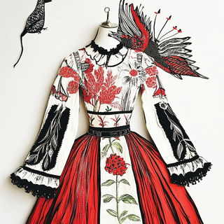 Gestural Calligraphic Socialism style, Midjourney V6.1: haute-couture fashion outfit