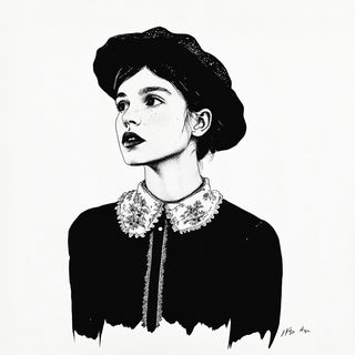 Gestural Calligraphic Socialism style, Midjourney V6.1: photographic portrait of female protagonist