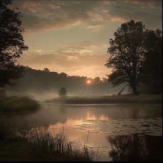Tealtrack Scenography style, Midjourney V6.1: realistic landscape photograph of quiet dawn