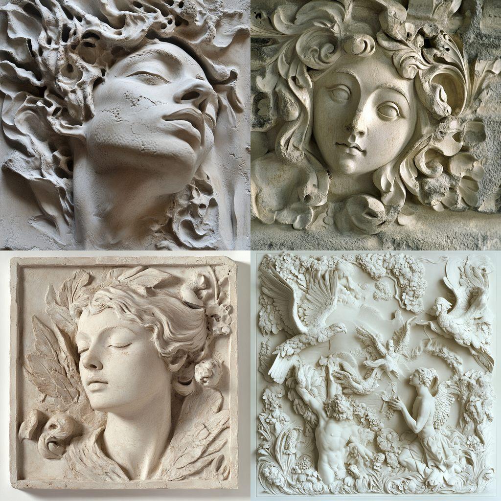 Bas-relief style, Midjourney V6.1, render 1 of 4