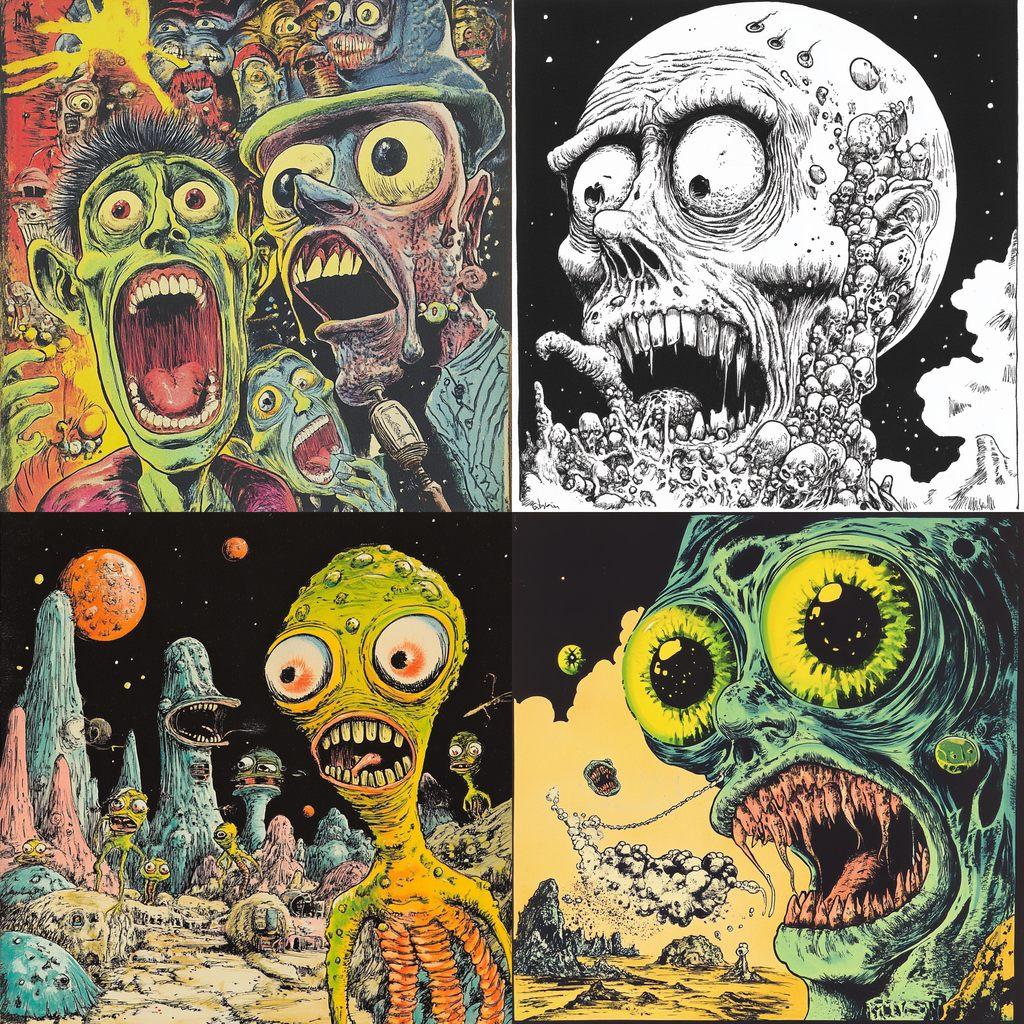 Basil Wolverton style, Midjourney V6.1, render 1 of 4