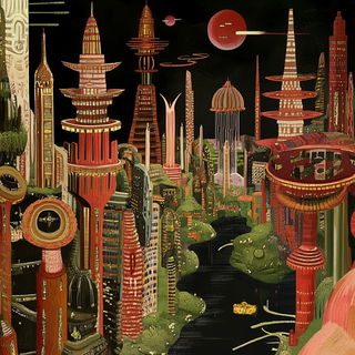 Cinnabar Flashroom style, Midjourney V6.1: megacity with futuristic bioarchitecture
