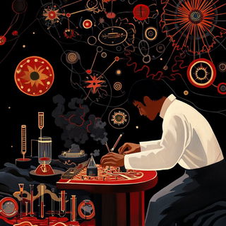 Cinnabar Flashroom style, Midjourney V6.1: editorial illustration for popular scientific magazine cover