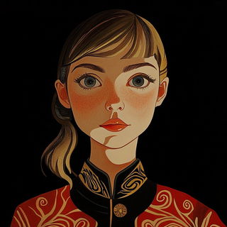Cinnabar Flashroom style, Midjourney V6.1: photographic portrait of female protagonist