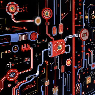 Cinnabar Flashroom style, Midjourney V6.1: technical infrastructure blueprint schematics