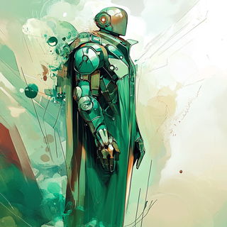 Tidal Ink Abstraction style, Midjourney V6.1: concept art character design of retropunk steam knight