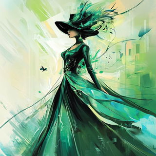 Tidal Ink Abstraction style, Midjourney V6.1: haute-couture fashion outfit