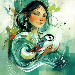 Tidal Ink Abstraction style, Midjourney V6.1: traditional folk art