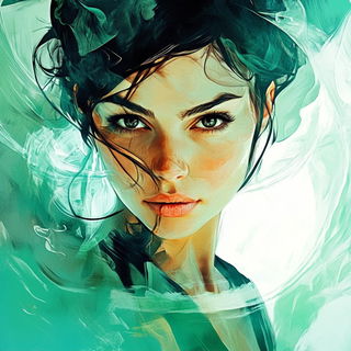Tidal Ink Abstraction style, Midjourney V6.1: photographic portrait of female protagonist