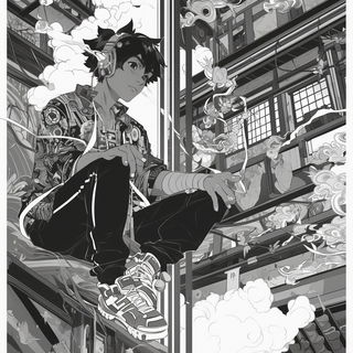 Velvet Cabinet Catalog style, Midjourney V6.1: black-and-white manga comic strip