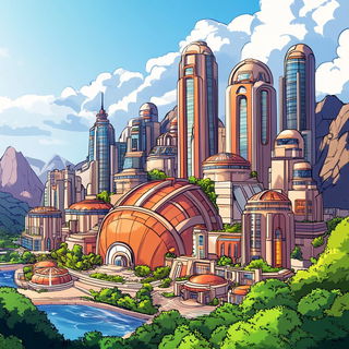 Chromavale style, Midjourney V6.1: megacity with futuristic bioarchitecture