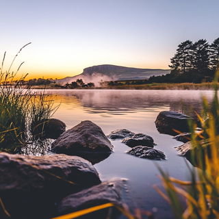 Chromavale style, Midjourney V6.1: realistic landscape photograph of quiet dawn