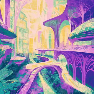 Goggleseed Gardenism style, Midjourney V6.1: megacity with futuristic bioarchitecture