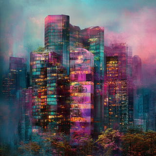 Rimewild style, Midjourney V6.1: megacity with futuristic bioarchitecture