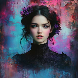 Rimewild style, Midjourney V6.1: photographic portrait of female protagonist