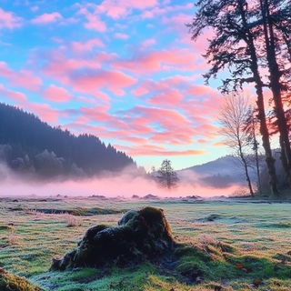 Lithomanga style, Midjourney V6.1: realistic landscape photograph of quiet dawn