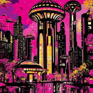 Chromaburin style, Midjourney V6.1: megacity with futuristic bioarchitecture