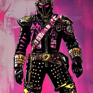 Chromaburin style, Midjourney V6.1: concept art character design of retropunk steam knight