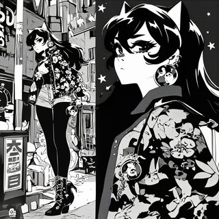 Chromaburin style, Midjourney V6.1: black-and-white manga comic strip