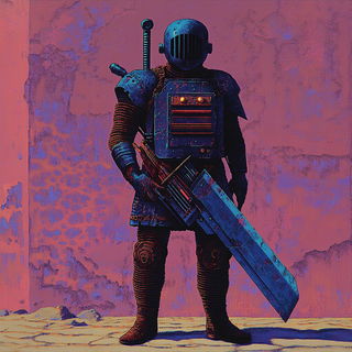 Crimson Burin Cathedrals style, Midjourney V6.1: concept art character design of retropunk steam knight