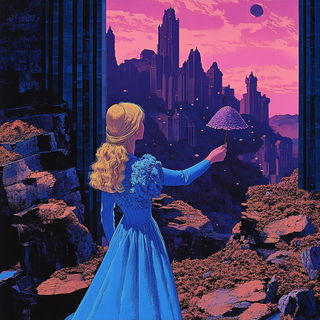 Crimson Burin Cathedrals style, Midjourney V6.1: retro fairy-tale illustration