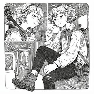 Collagegrimage style, Midjourney V6.1: black-and-white manga comic strip