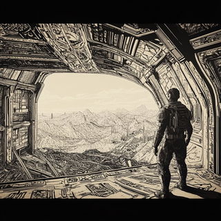 Collagegrimage style, Midjourney V6.1: cinematic shot from sci-fi movie