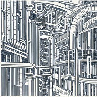Collagegrimage style, Midjourney V6.1: technical infrastructure blueprint schematics