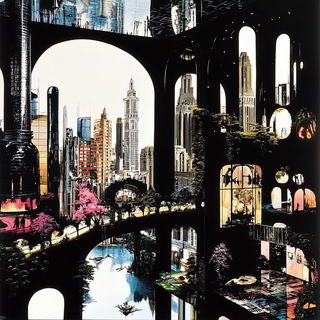 Cogwilds style, Midjourney V6.1: megacity with futuristic bioarchitecture