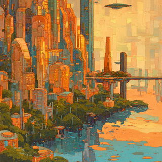 Parallax Folia style, Midjourney V6.1: megacity with futuristic bioarchitecture