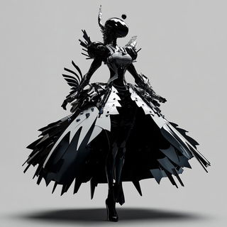Basalt Skycut style, Midjourney V6.1: haute-couture fashion outfit