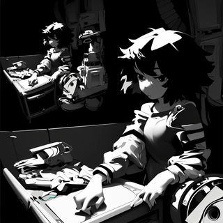 Basalt Skycut style, Midjourney V6.1: black-and-white manga comic strip