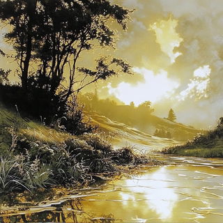 Chromaframe style, Midjourney V6.1: realistic landscape photograph of quiet dawn