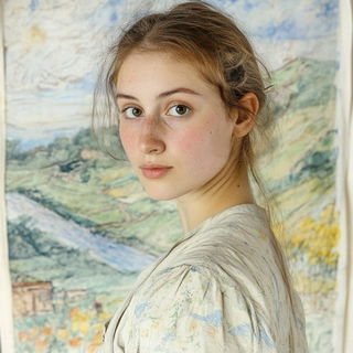 Baroque Fracture Studio style, Midjourney V6.1: photographic portrait of female protagonist